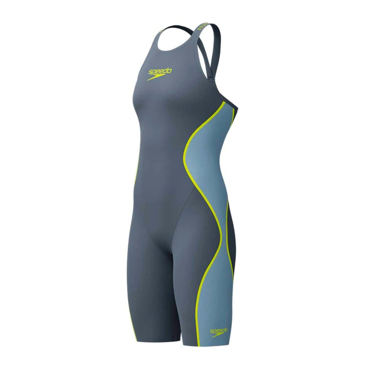 Speedo Fastskin LZR Pure Intent 2.0 Cinza Azul Amarelo Costas Fechadas